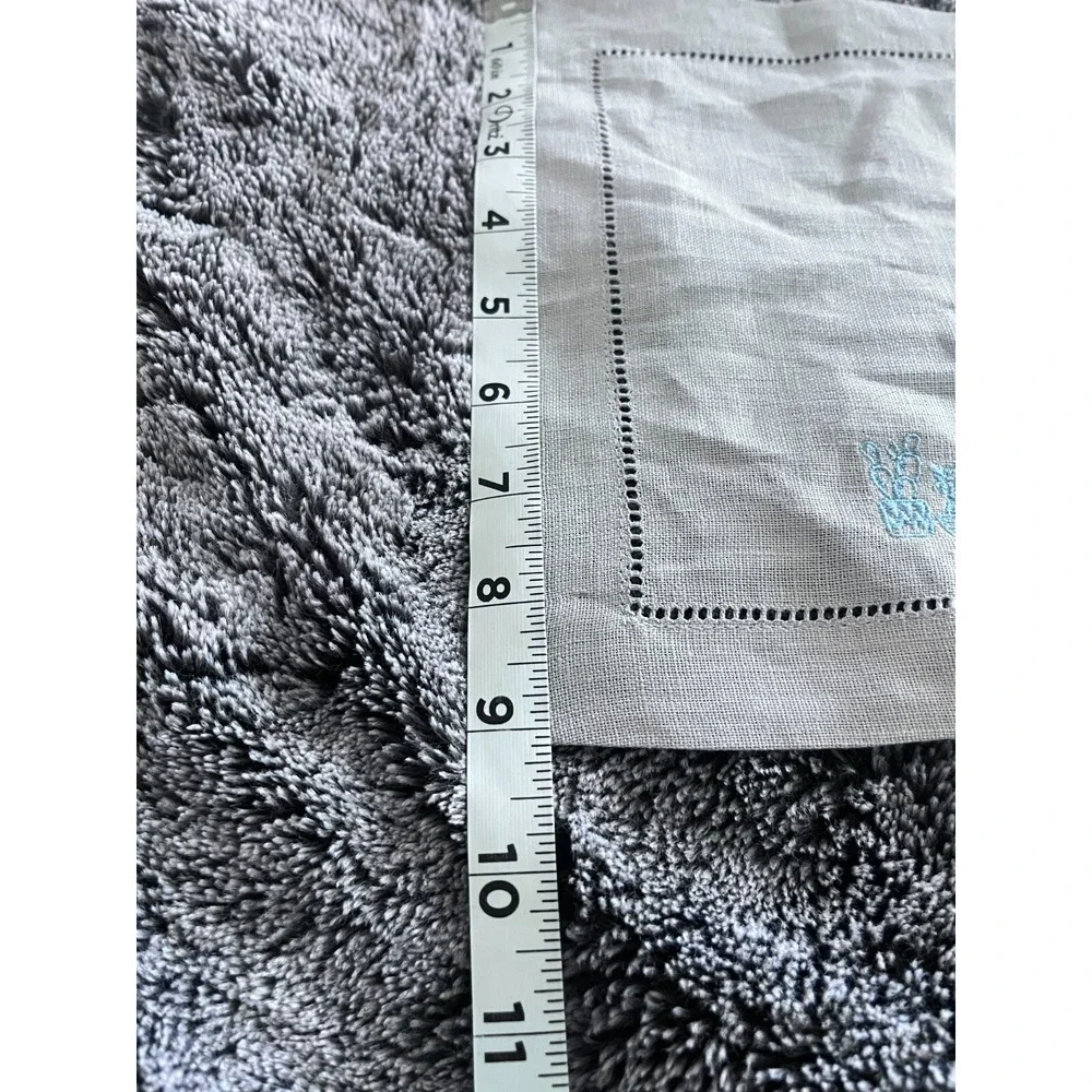 Sferra Vintage Embroidered Gray Linen Cocktail Napkins - Set of 2 Floral Napkins